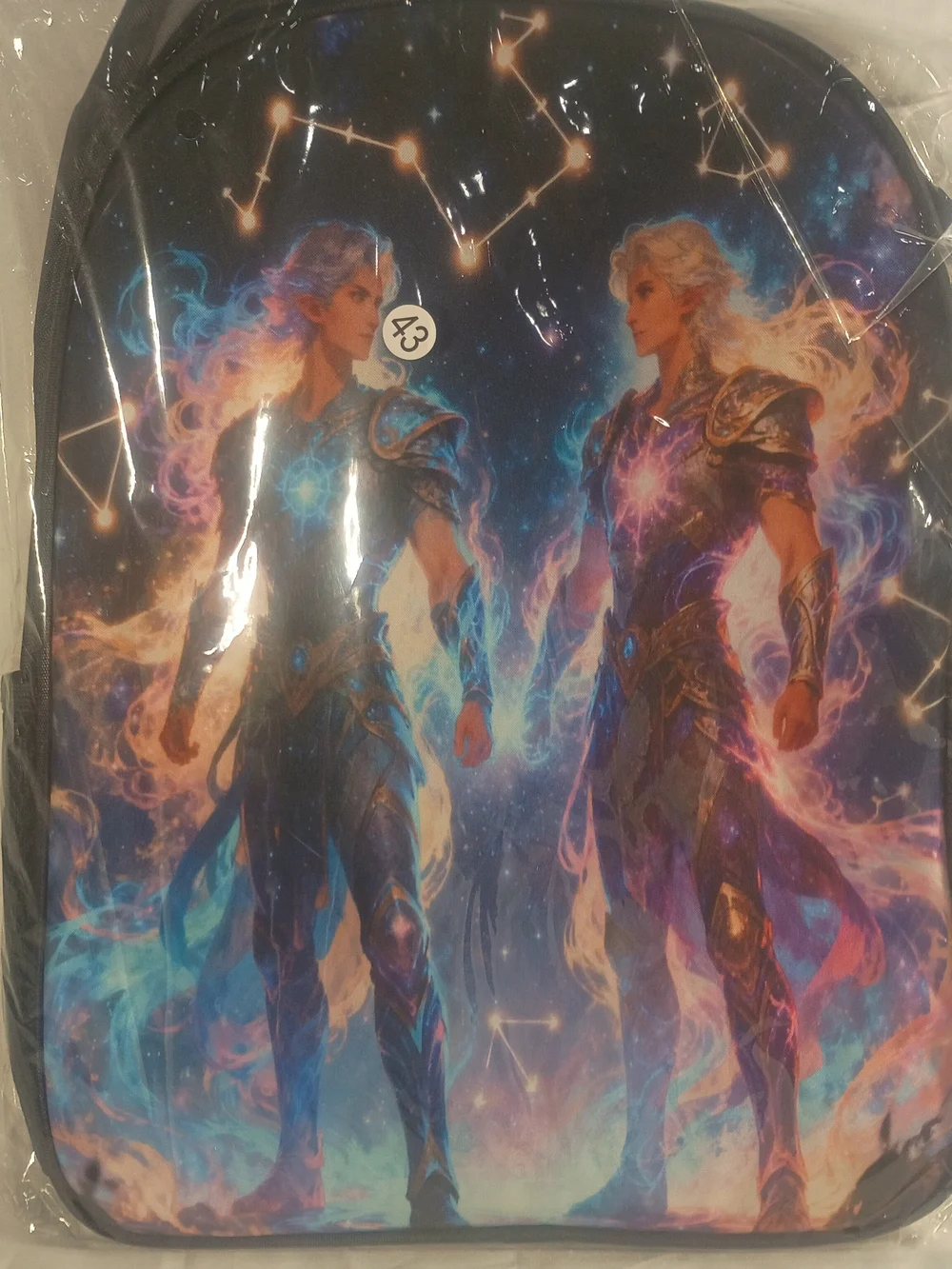 Cosmic Twin Warriors Backpack Set - Blue & Purple Galaxy Print